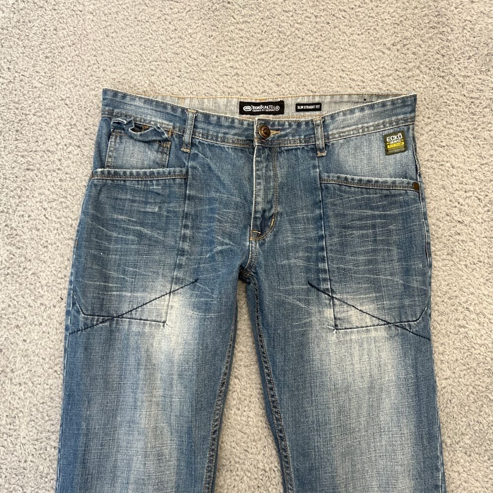 Ecko Unltd Slim‎ Straight Jeans Mens 34 Blue Excellent Y2K Embroidered Denim - Picture 7 of 16